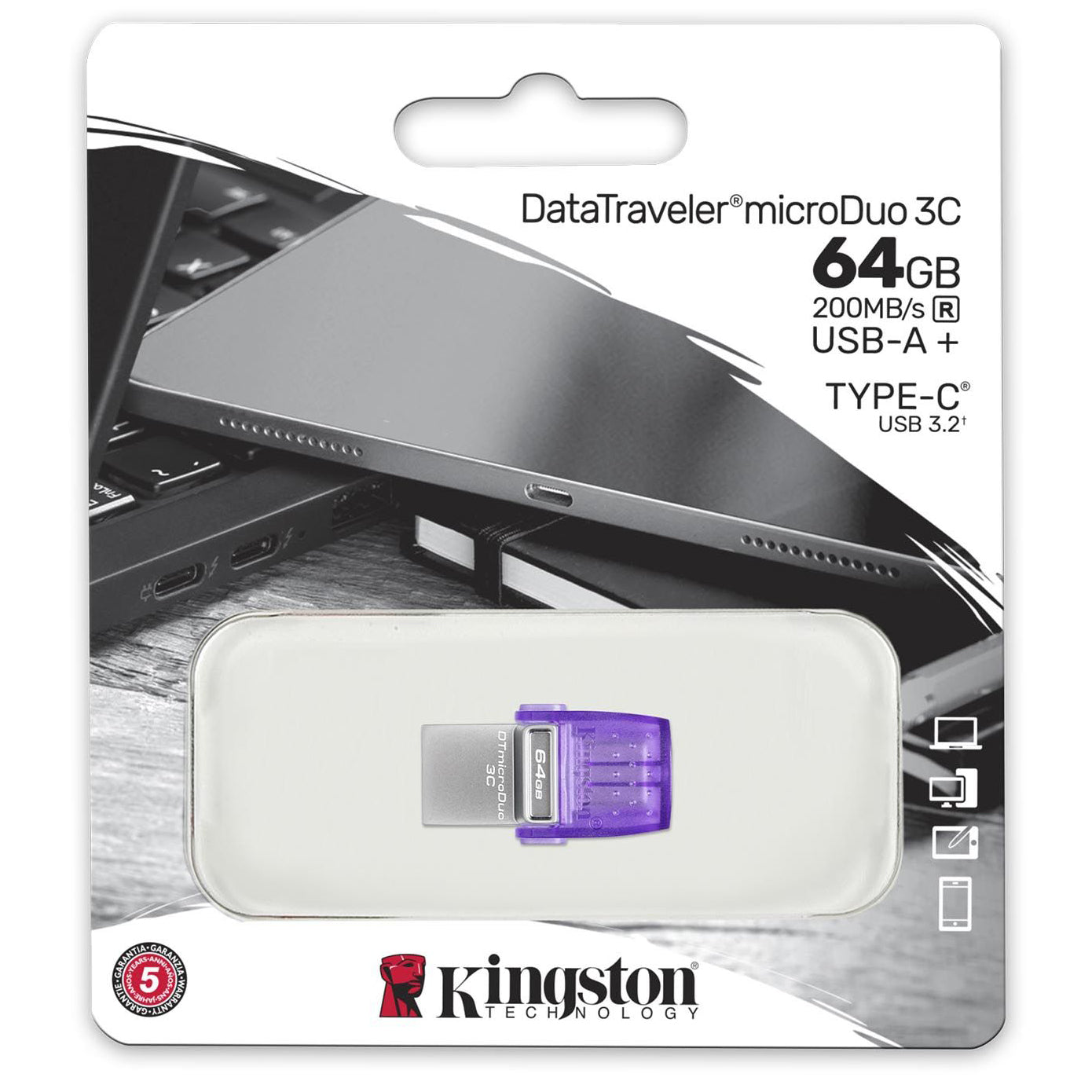 Externí paměť USB-A 3.2 / USB-C Kingston microDuo 3C, 64Gb DTDUO3CG3/64GB