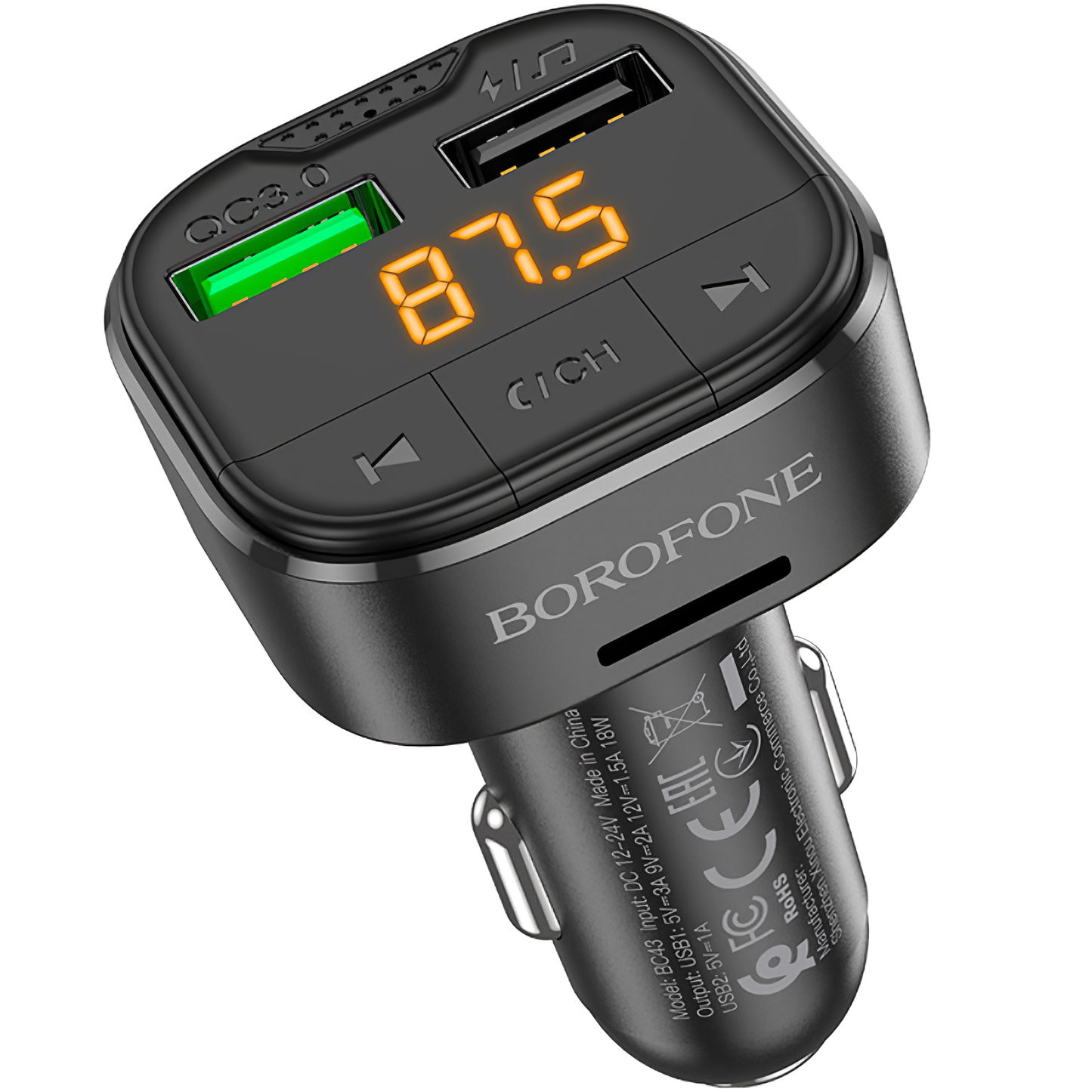 FM Bluetooth Modulator Borofone BC43 Flash, 2 x USB-A - 1 x microSD