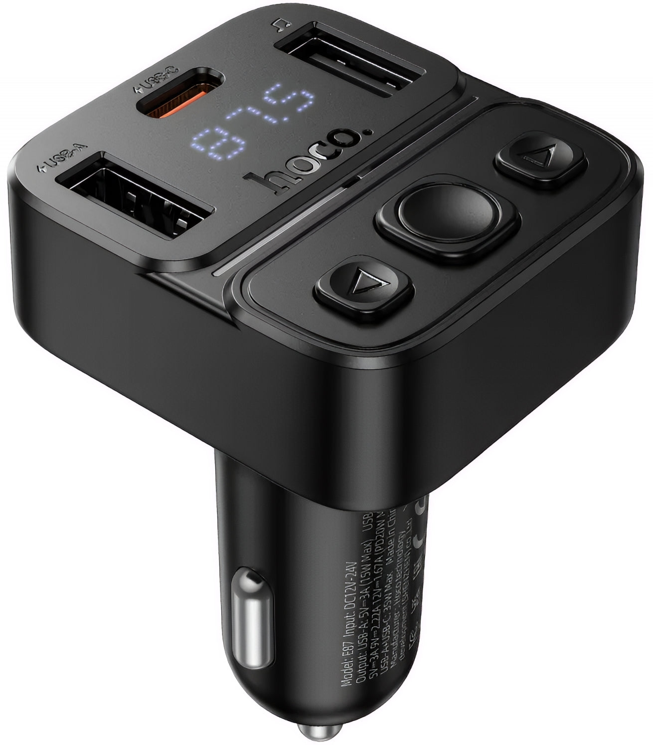 Modulátor FM Bluetooth HOCO E87, 2 x USB-A - 1 x USB-C