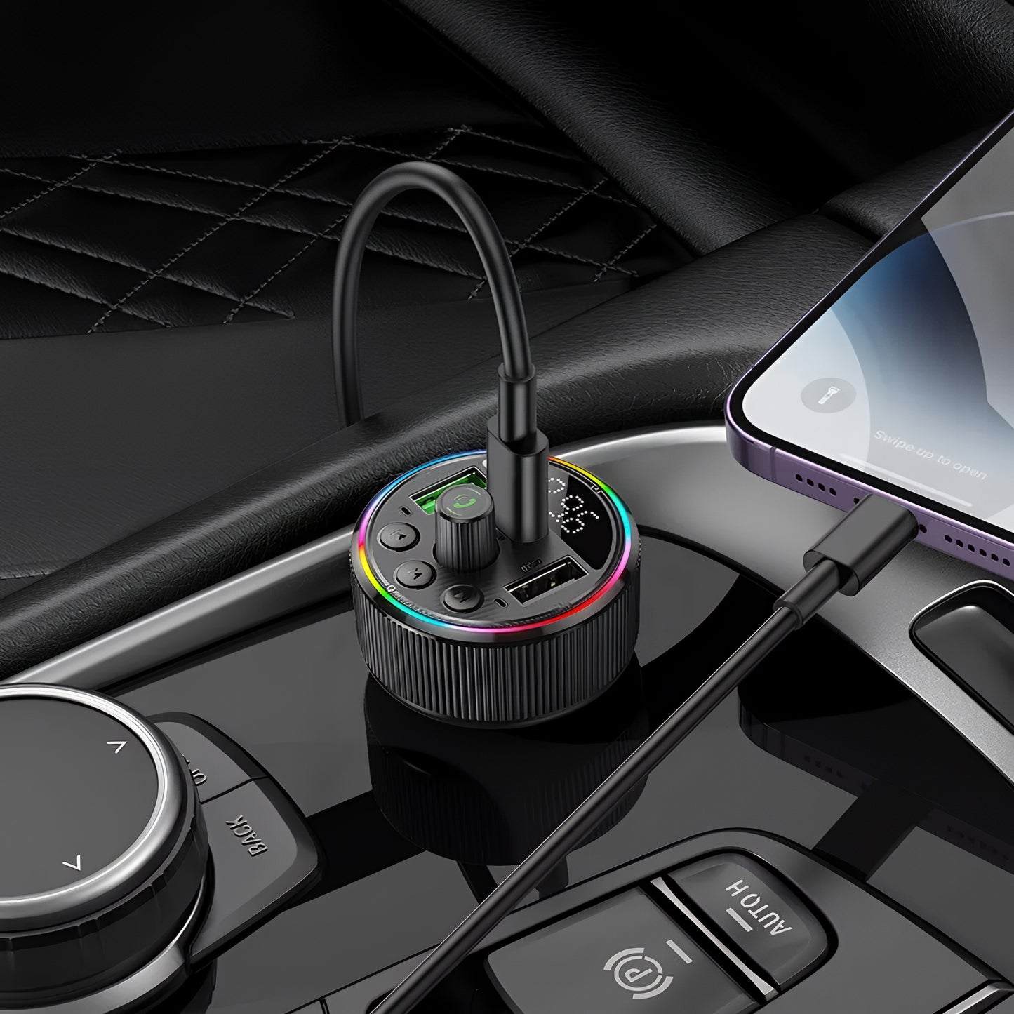 FM modulátor Bluetooth HOCO E82, 2 x USB-A - 1 x USB-C