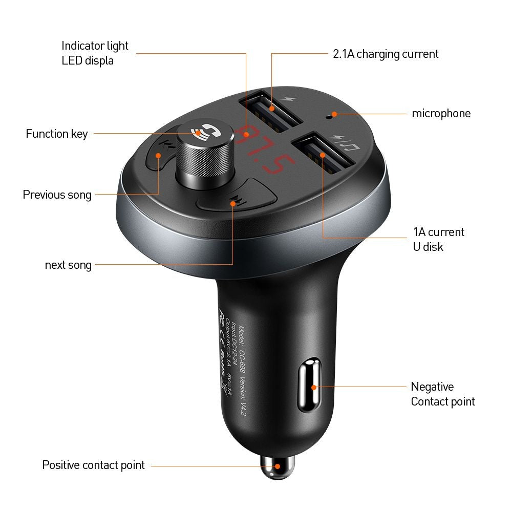 FM Bluetooth modulátor McDodo, 2 x USB-A