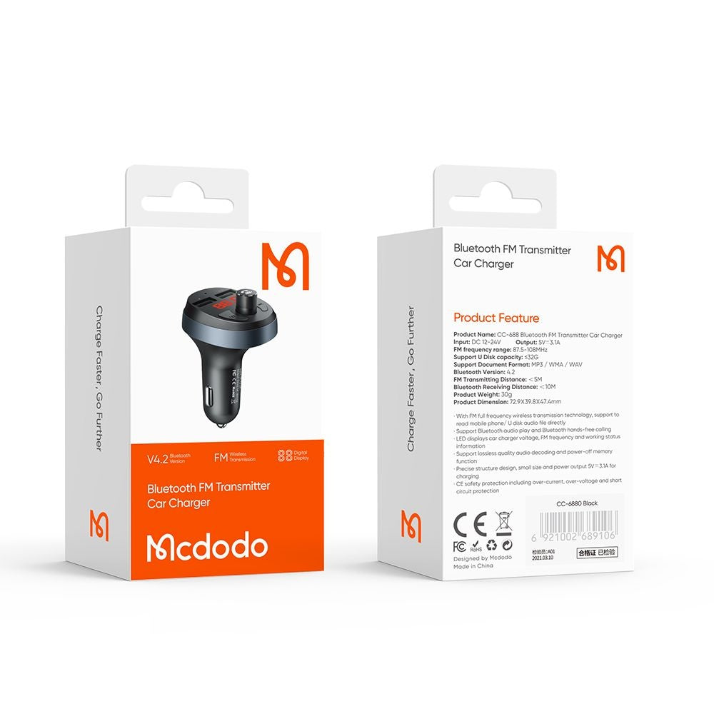 FM Bluetooth modulátor McDodo, 2 x USB-A