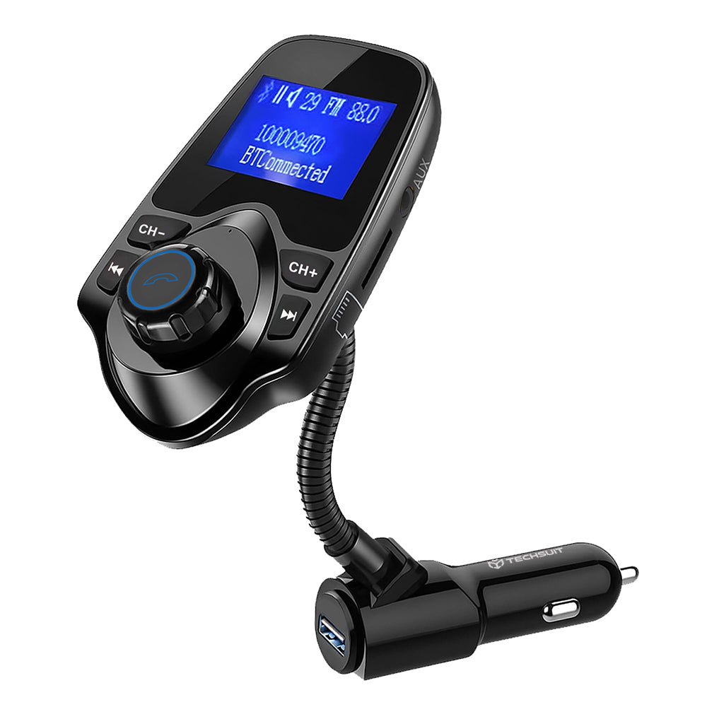 FM modulátor Bluetooth Techsuit MFM4, 1 x USB-A - 1 x 3,5mm - 1 x microSD, Černý