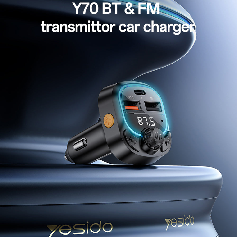 FM modulátor Bluetooth Yesido Y70, 2 x USB-A - 1 x USB-C