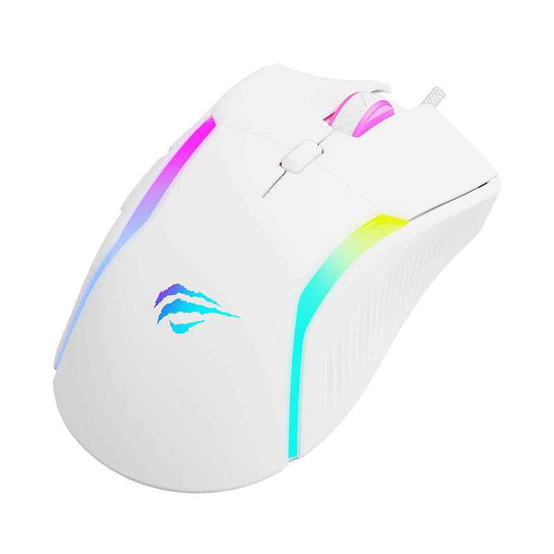 Herní myš s kabelem USB HAVIT MS1033, RGB, 800DPI - 8000DPI, Bílá
