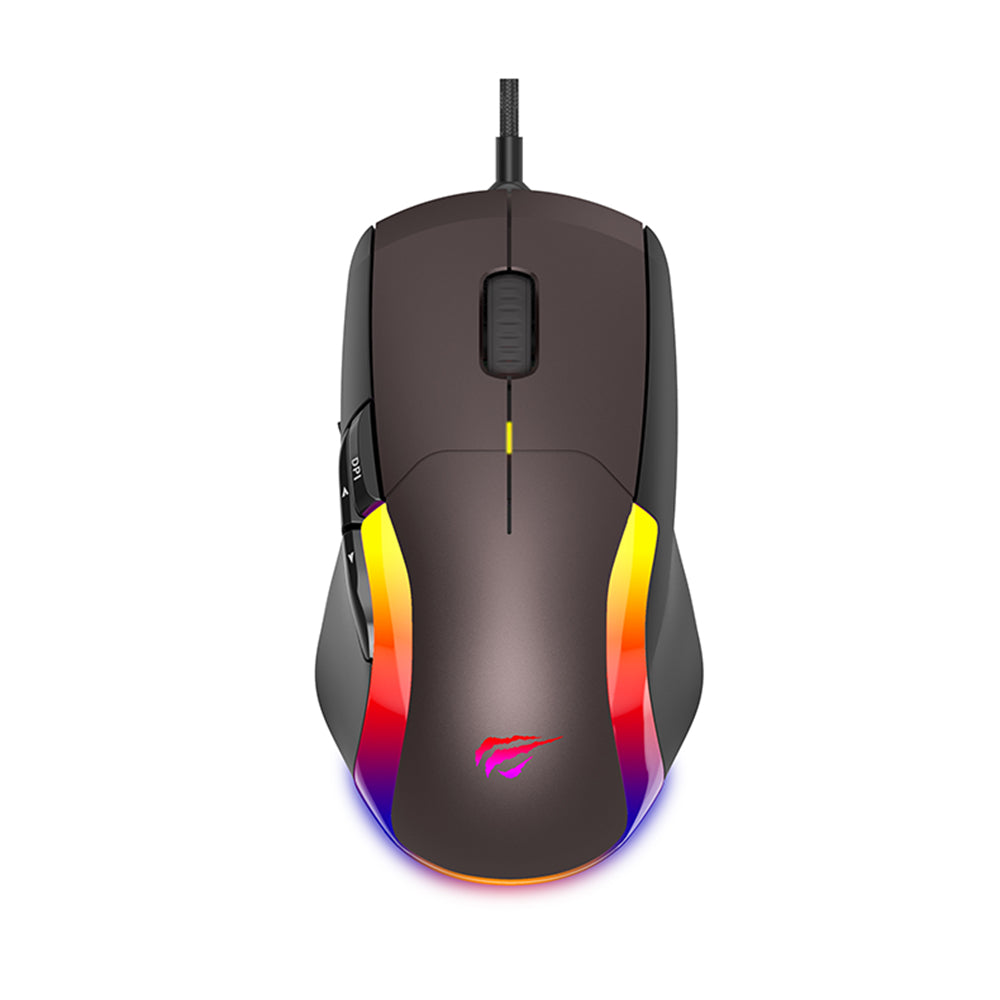 Herní myš s kabelem USB HAVIT MS959S, RGB, 1200DPI - 8000DPI, 1.6m, Černá Okrová