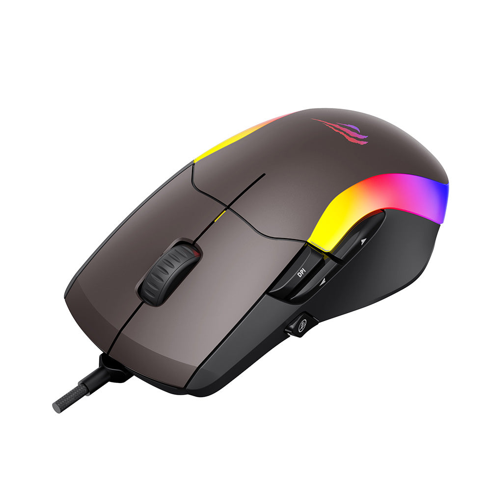 Herní myš s kabelem USB HAVIT MS959S, RGB, 1200DPI - 8000DPI, 1.6m, Černá Okrová