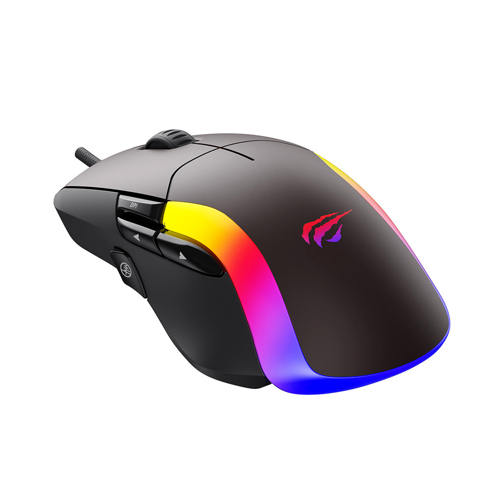 Herní myš s kabelem USB HAVIT MS959S, RGB, 1200DPI - 8000DPI, 1.6m, Černá Okrová