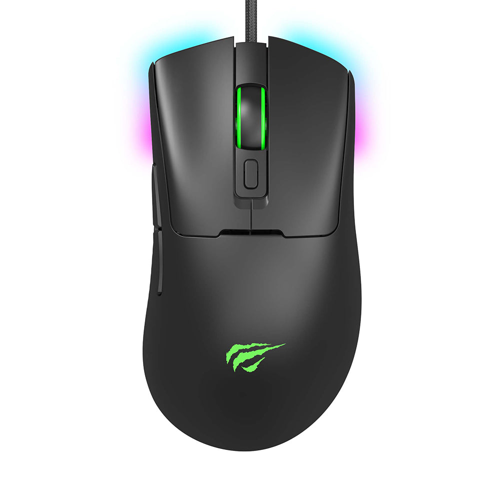 Herní myš s kabelem USB HAVIT MS966, RGB, 800DPI - 12000DPI, 1.6m, černá
