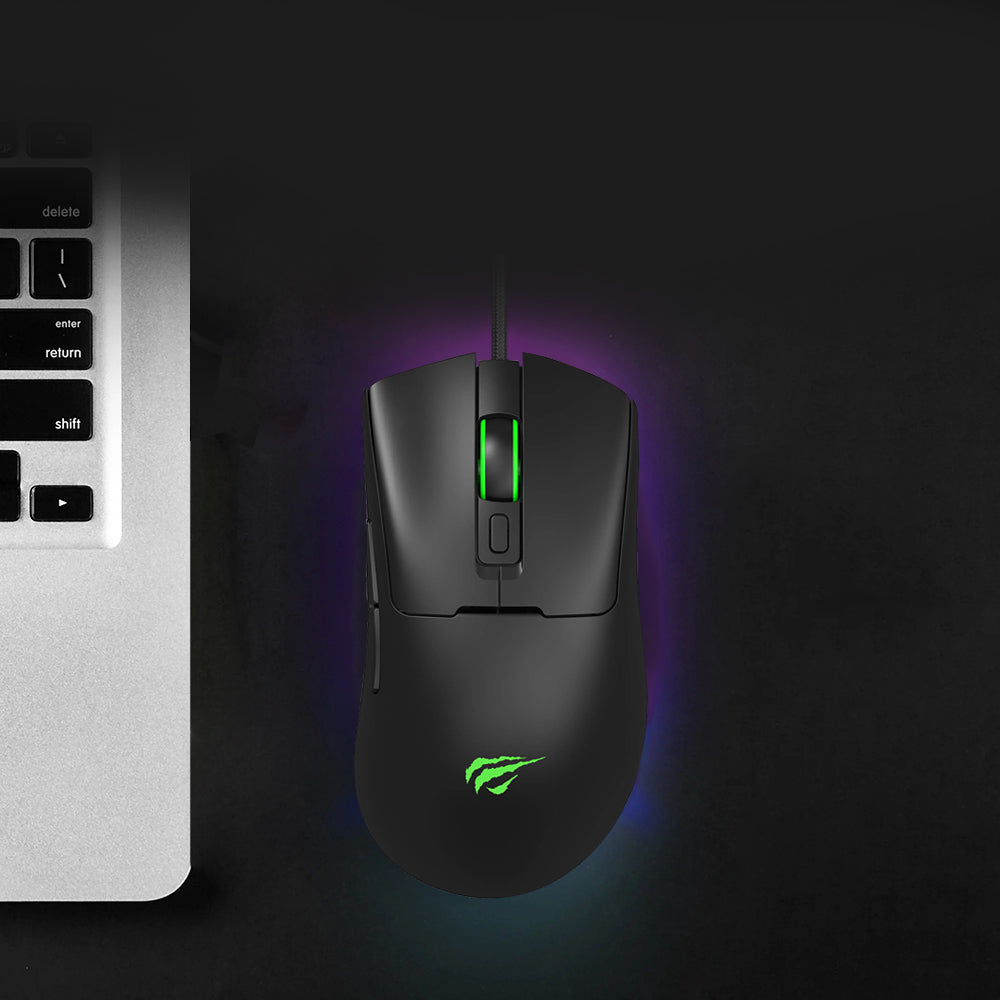 Herní myš s kabelem USB HAVIT MS966, RGB, 800DPI - 12000DPI, 1.6m, černá