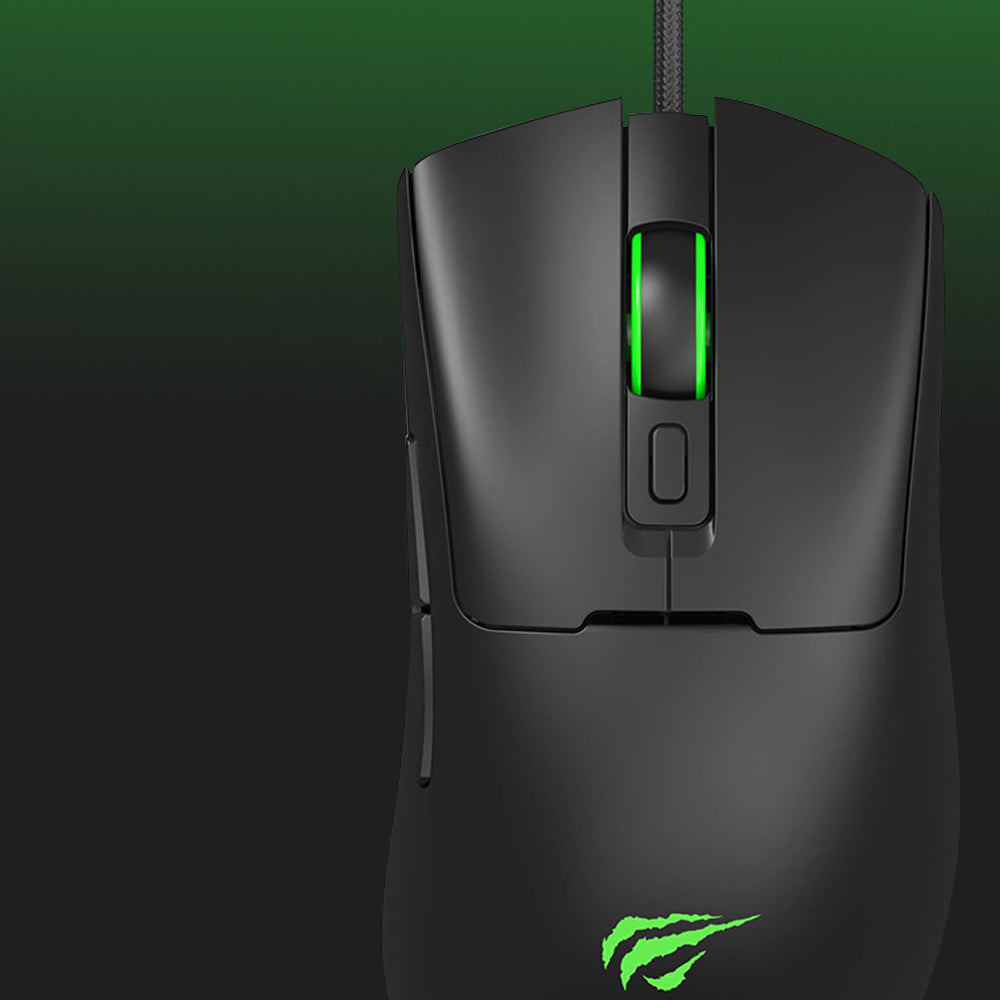 Herní myš s kabelem USB HAVIT MS966, RGB, 800DPI - 12000DPI, 1.6m, černá