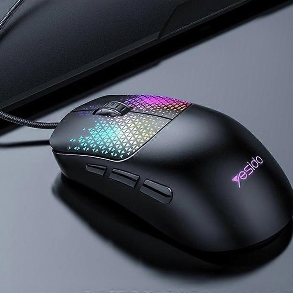 Herní myš Yesido KB32 s kabelem USB, RGB, 7200DPI, černá