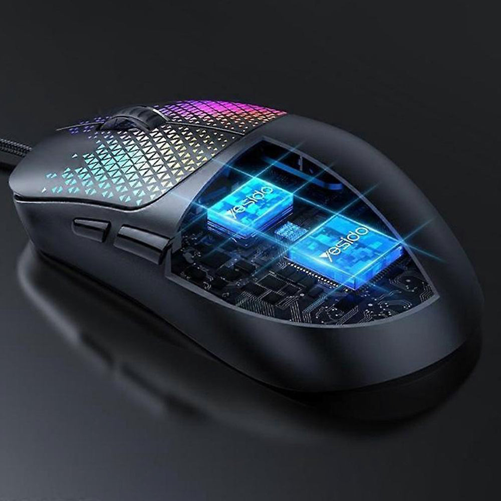 Herní myš Yesido KB32 s kabelem USB, RGB, 7200DPI, černá