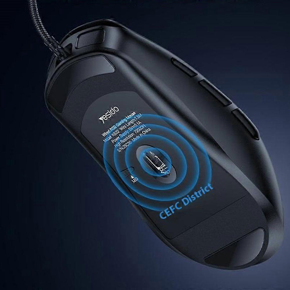 Herní myš Yesido KB32 s kabelem USB, RGB, 7200DPI, černá