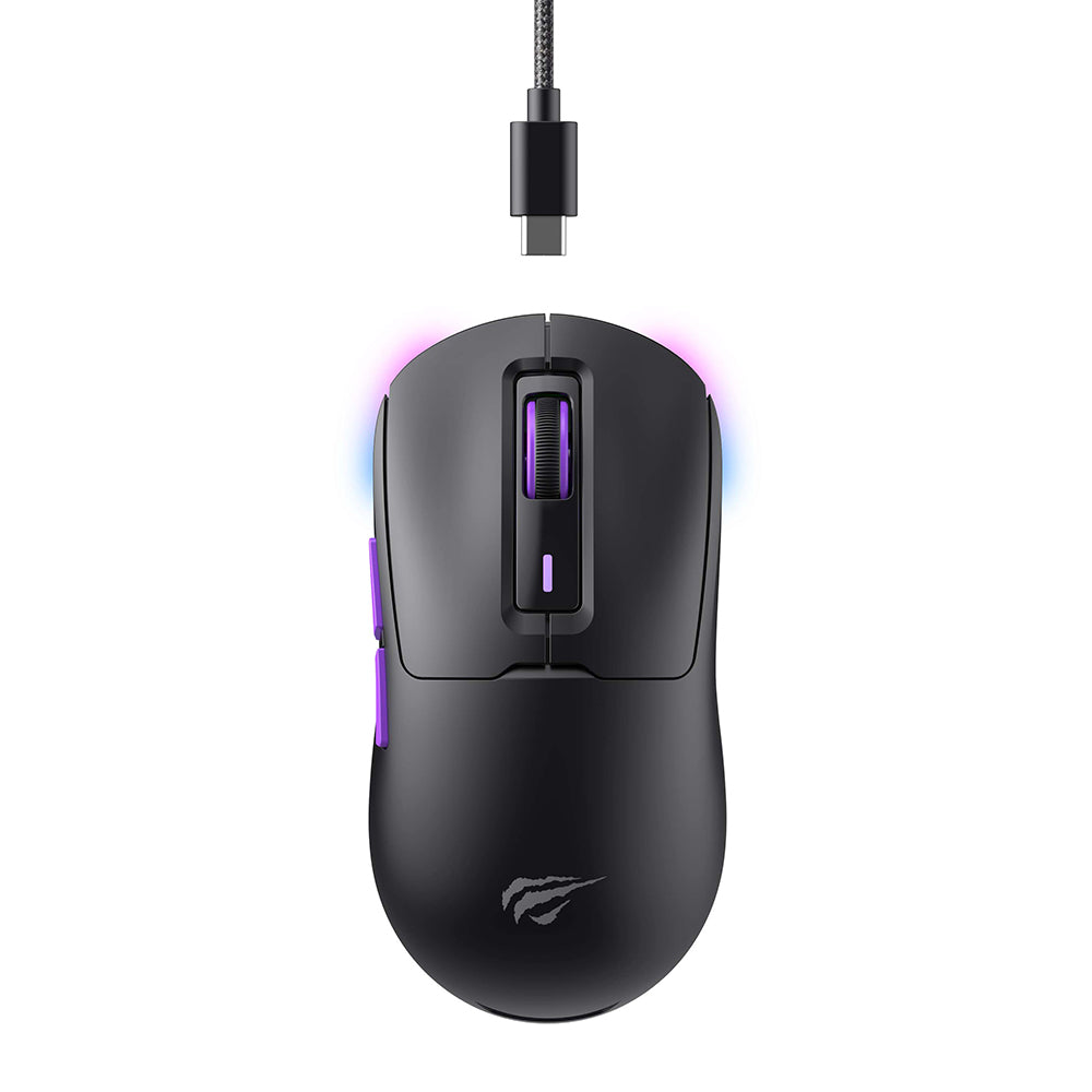 Bezdrátová herní myš HAVIT MS969WB, RGB, 1000DPI - 16000DPI, BT / Wi-Fi / kabelové připojení, černá
