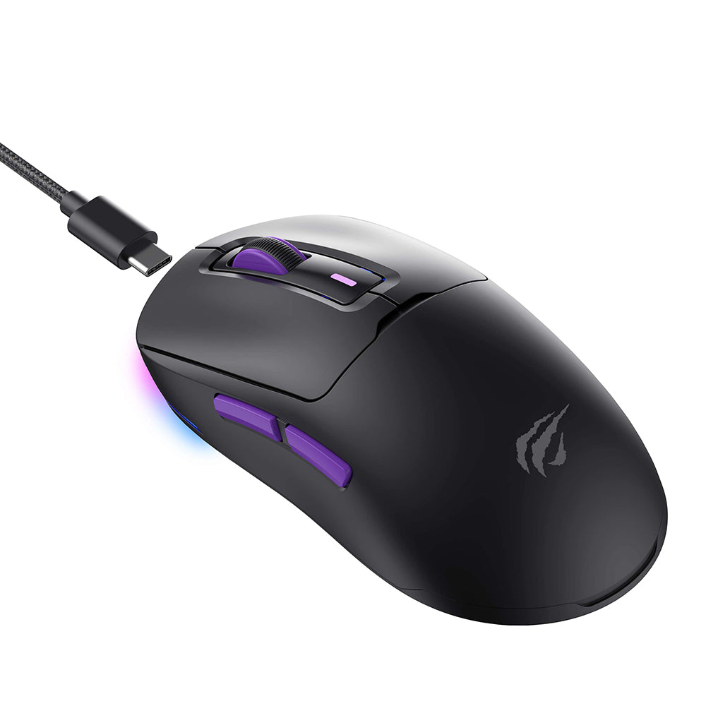 Bezdrátová herní myš HAVIT MS969WB, RGB, 1000DPI - 16000DPI, BT / Wi-Fi / kabelové připojení, černá