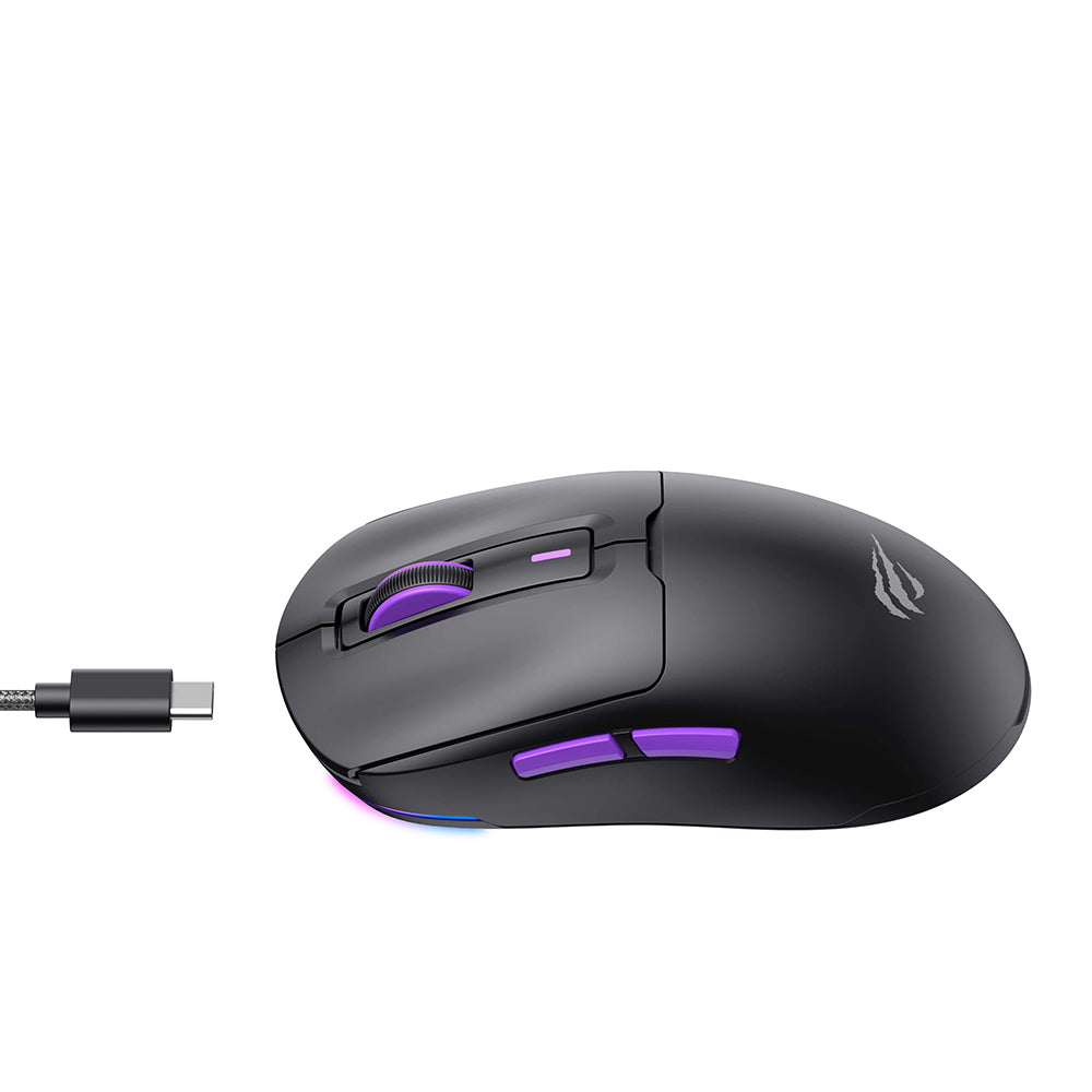 Bezdrátová herní myš HAVIT MS969WB, RGB, 1000DPI - 16000DPI, BT / Wi-Fi / kabelové připojení, černá