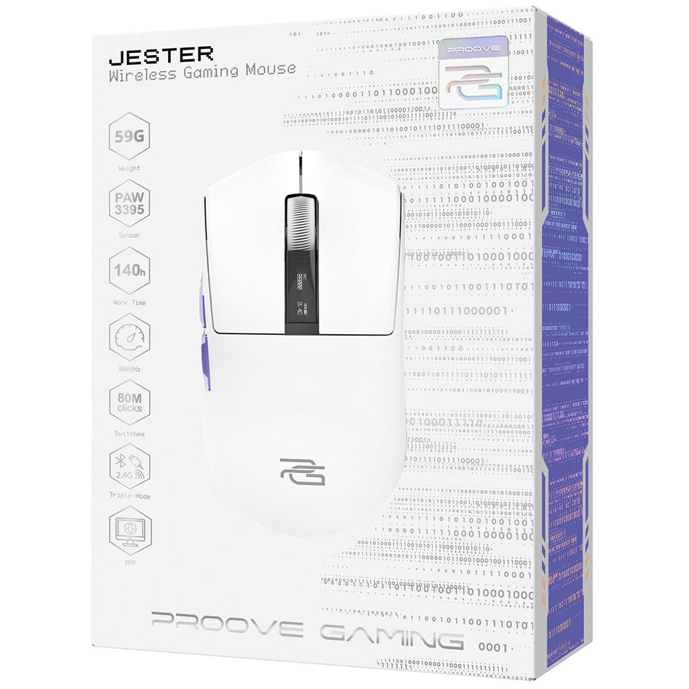 Bezdrátová herní myš Proove Jester, 800DPI - 26000DPI, OLED displej, Bílá WMJS00022002