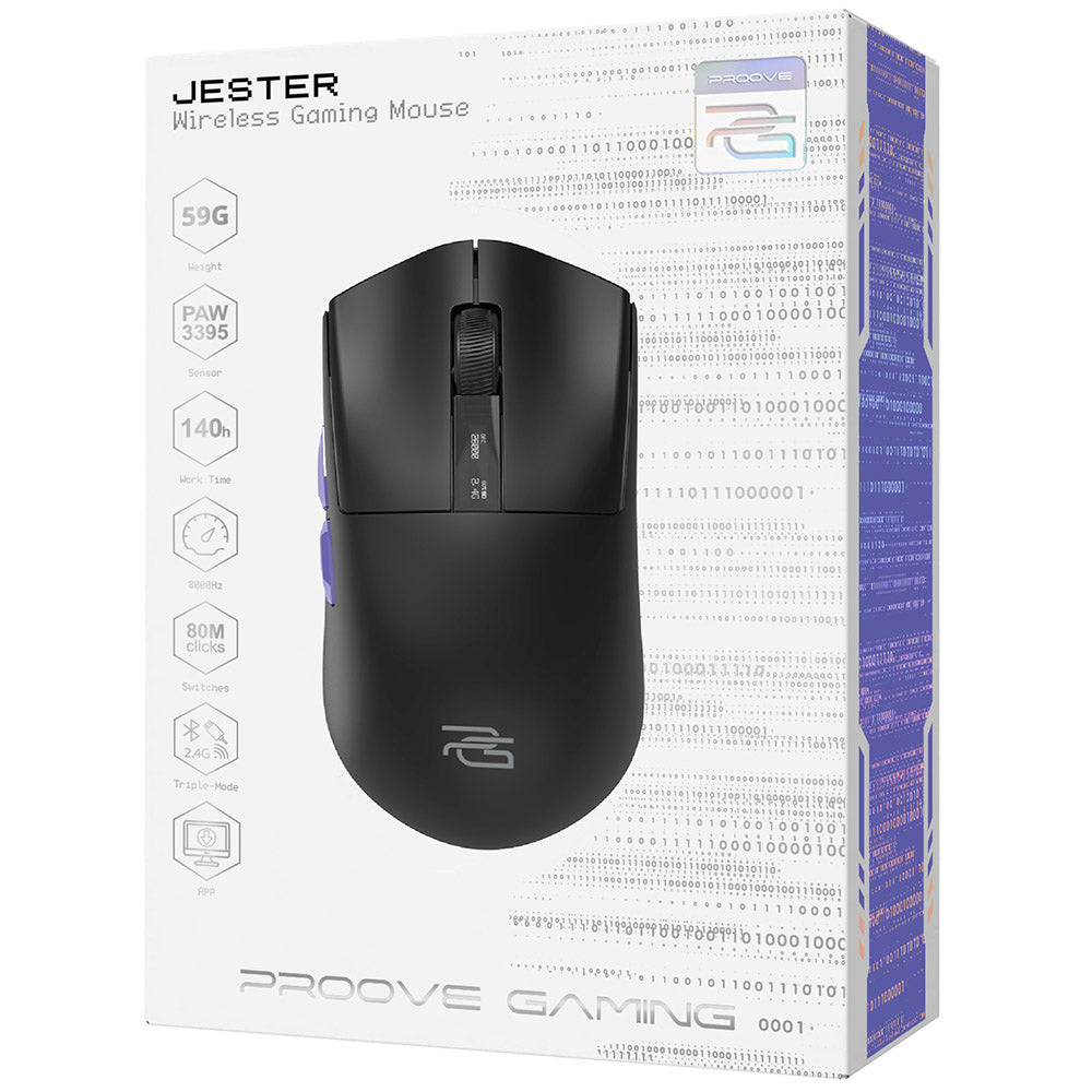 Bezdrátová herní myš Proove Jester, 800DPI - 26000DPI, OLED displej, Černá WMJS00022001