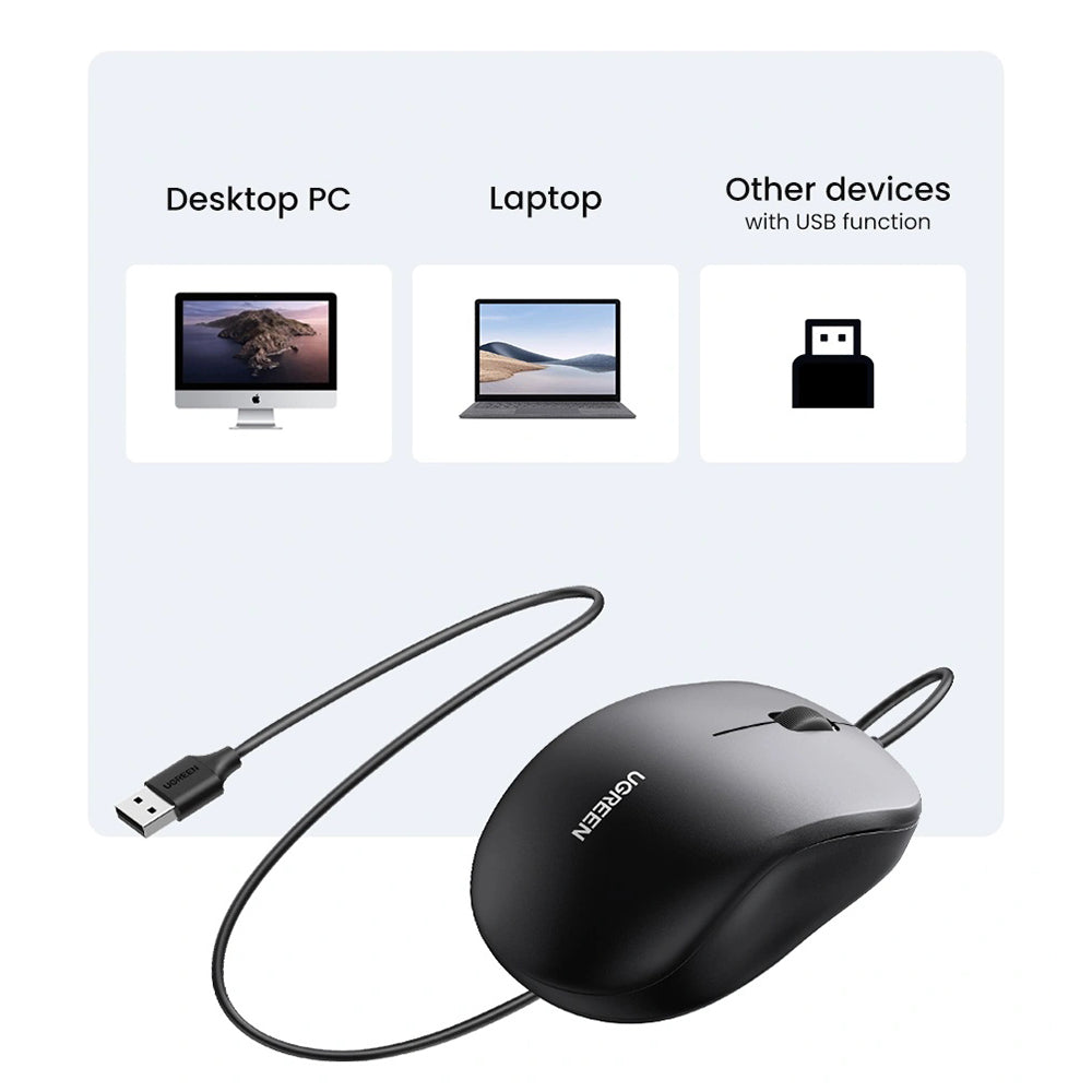 Drátová myš USB UGREEN MU007, 1200DPI, 1.5m, černá
