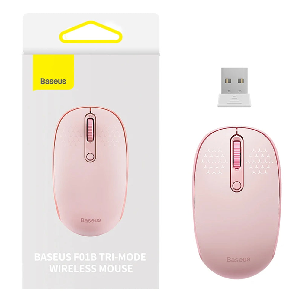 Bezdrátová myš Baseus F01B Tri-Mode, 1600DPI, BT / Wi-Fi, růžová B0105555503413-00