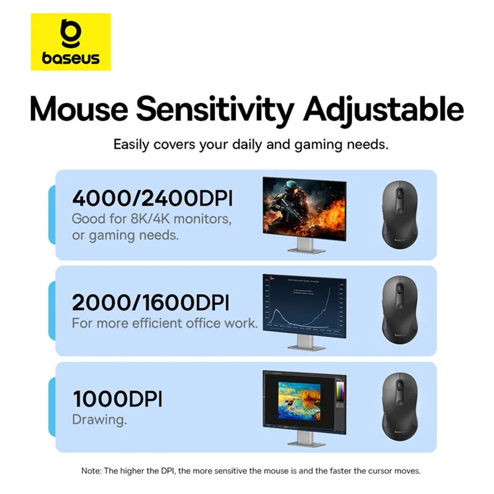 Baseus F02 Bezdrátová myš, 4000DPI, BT / Wi-Fi, černá B0105555505111-01