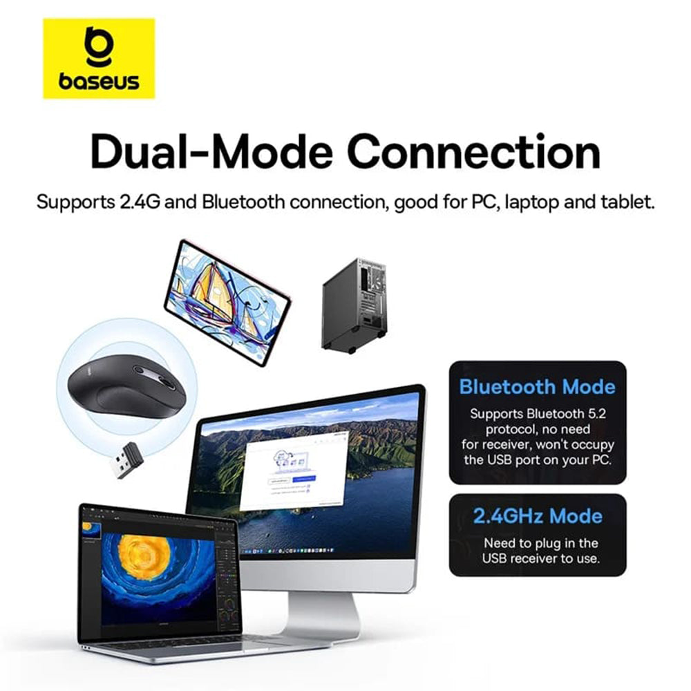 Baseus F02 Bezdrátová myš, 4000DPI, BT / Wi-Fi, černá B0105555505111-01