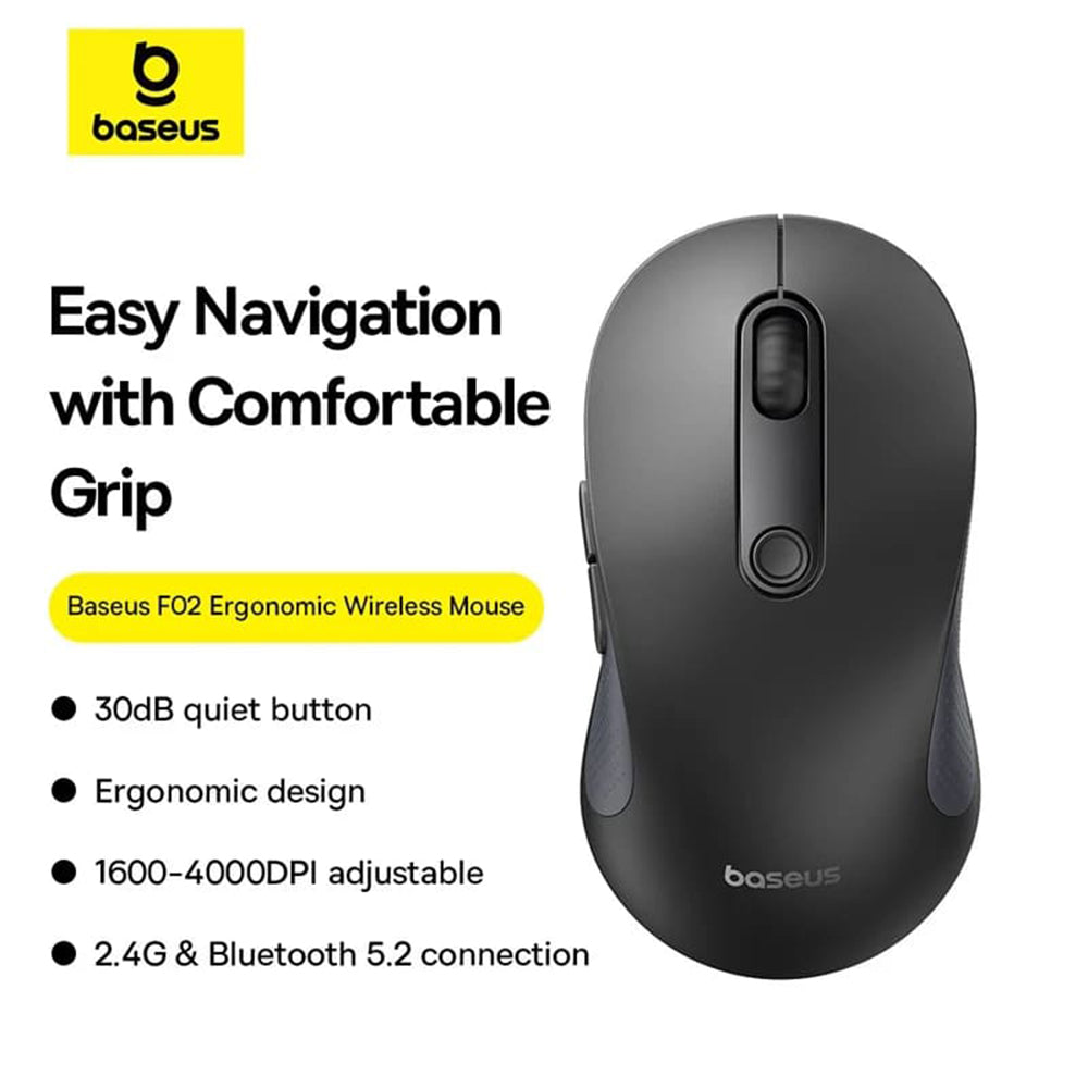 Baseus F02 Bezdrátová myš, 4000DPI, BT / Wi-Fi, černá B0105555505111-01