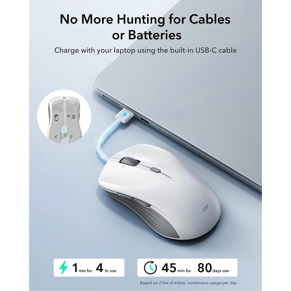 Bezdrátová myš ESR MagMouse, 800DPI - 4800DPI, BT / Wi-Fi, Bílá