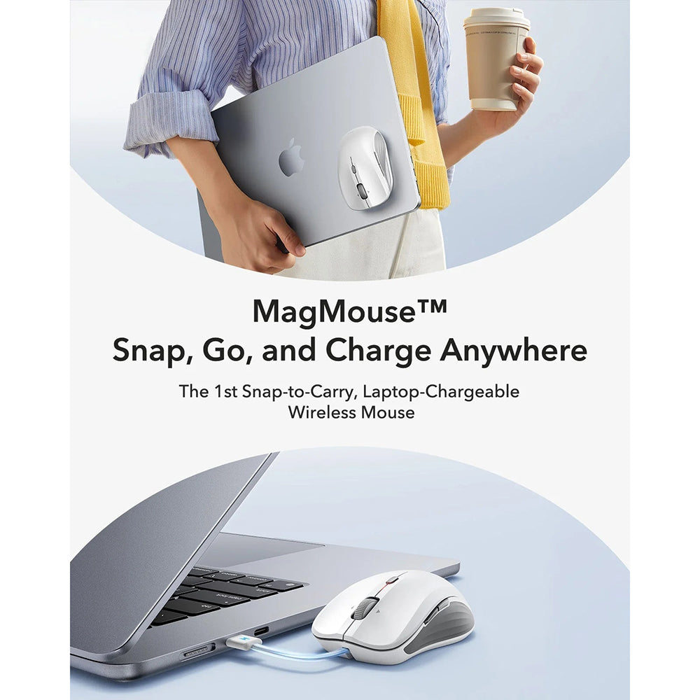 Bezdrátová myš ESR MagMouse, 800DPI - 4800DPI, BT / Wi-Fi, Bílá