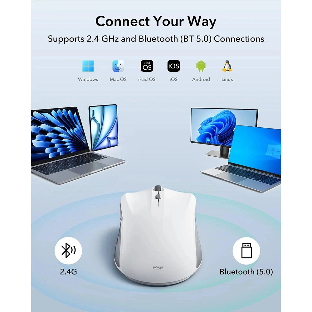 Bezdrátová myš ESR MagMouse, 800DPI - 4800DPI, BT / Wi-Fi, Bílá
