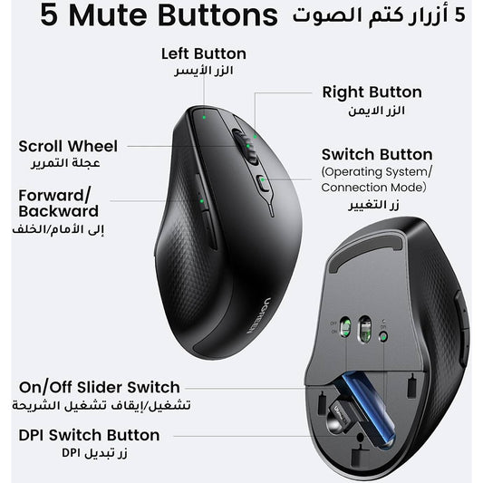 Bezdrátová myš UGREEN MU101, 4000DPI, BT / Wi-Fi, černá