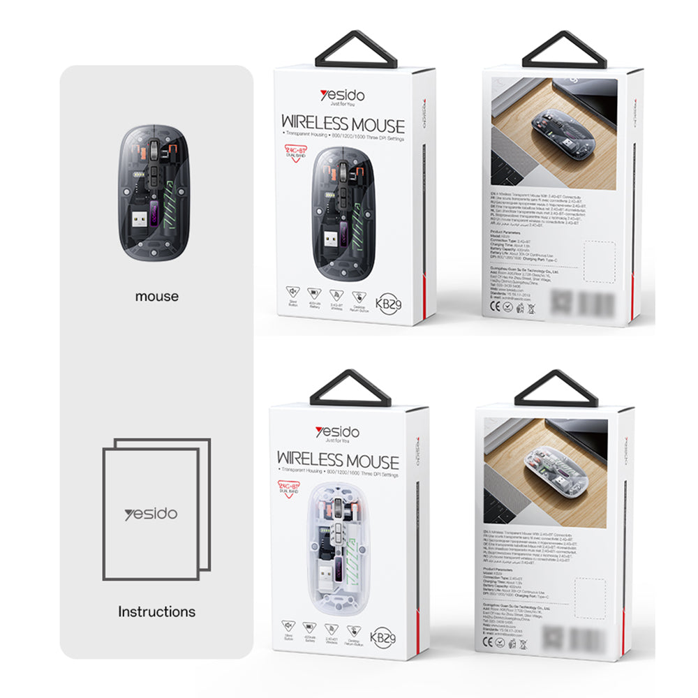 Bezdrátová myš Yesido KB29, 800DPI - 1600DPI, BT / Wi-Fi, černá