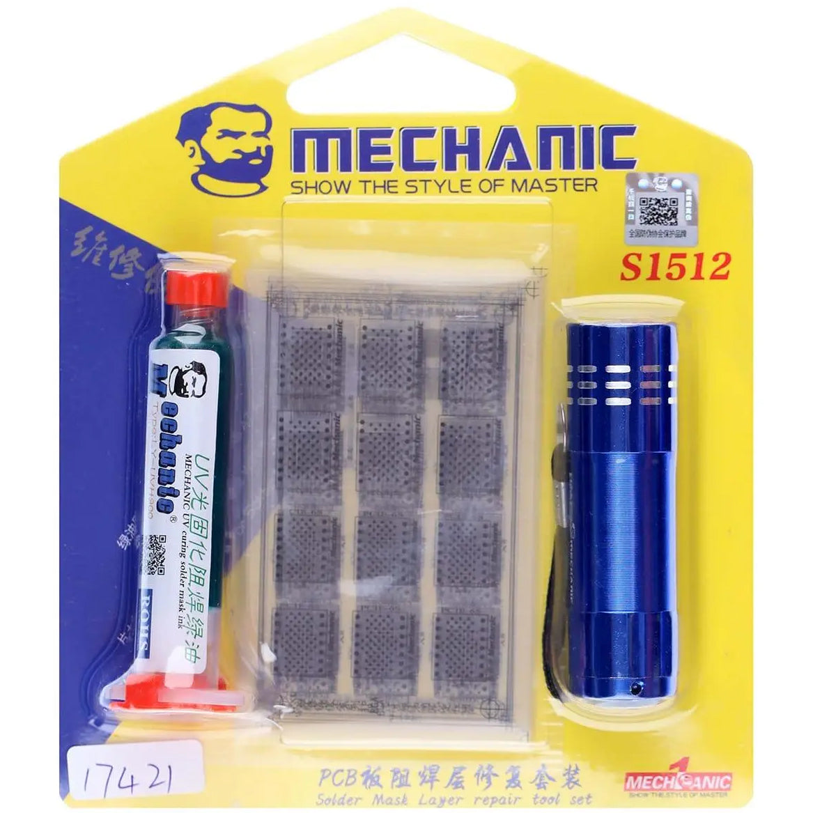 Pasta se šablonem pro maskování a UV lampou Mechanic S1512, 3v1, zelená
