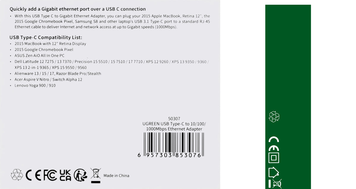 Síťová karta UGREEN US236, RJ45, USB-C, černá