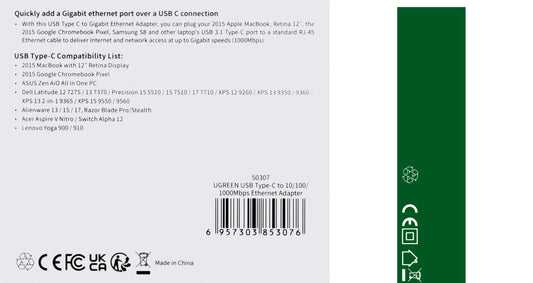 Síťová karta UGREEN US236, RJ45, USB-C, černá