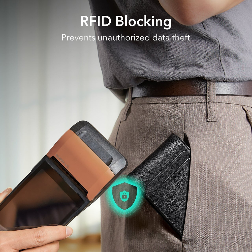 Peněženka ESR Classic Geo Carbon s funkcí Find My a ochranou RFID, černá, znovu zapečetěná
