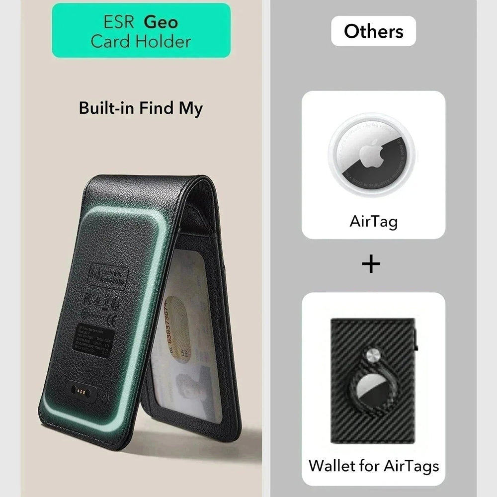 Peněženka ESR Classic Geo Carbon s funkcí Find My a ochranou RFID, Černá