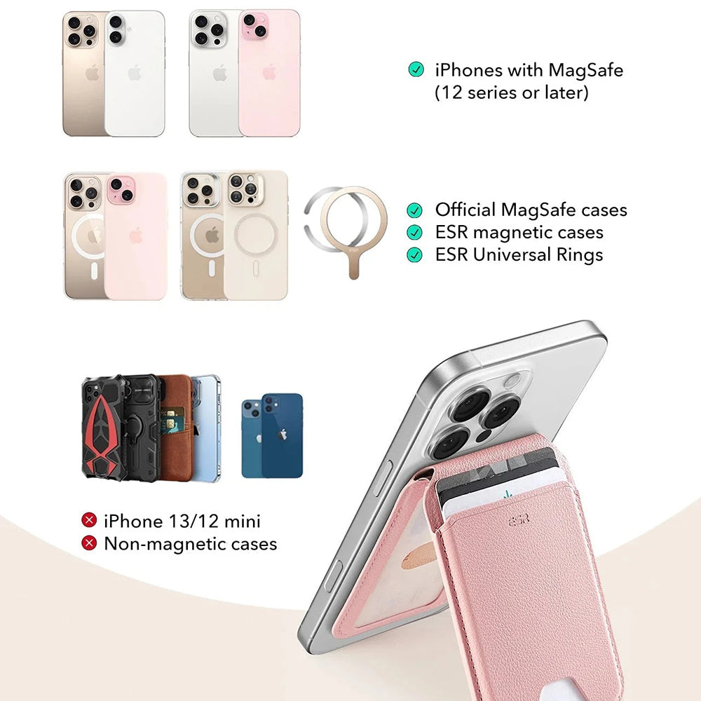 Peněženka MagSafe, ESR, Stojan, Růžová