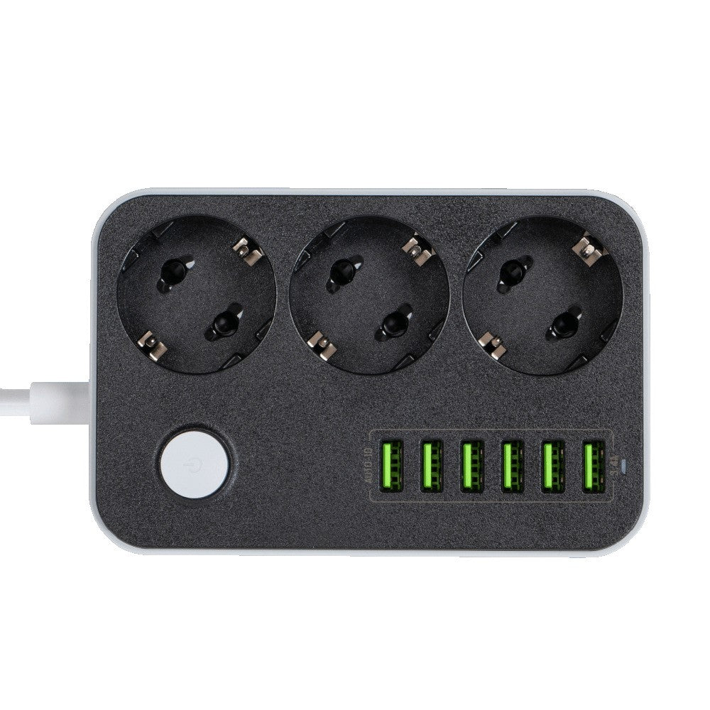 Prodlužovací kabel ColorWay, 3 x Schuko - 6 x USB-A, černý