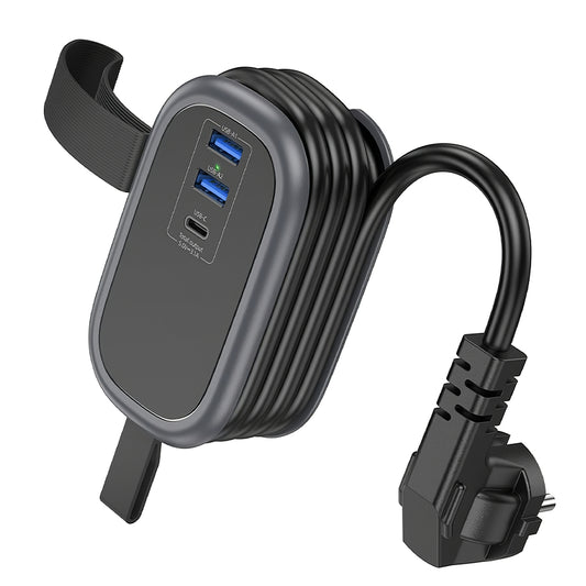 Síťová nabíječka HOCO NS6, 2 x USB-A - 1 x USB-C - 1 x Schuko, černá