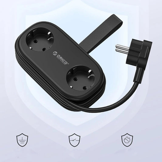 Prodlužovač Orico APP, 2 x Schuko - 2 x USB-A - 1 x USB-C, Černý