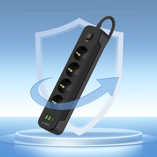 Síťová nabíječka Tech-Protect PCL4X3, 2 x USB-A - 1 x USB-C - 4 x Schuko, černá