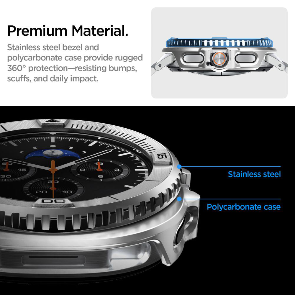 Ochranný rámek Spigen Tune Pro Pilot pro Samsung Galaxy Watch8 Classic, Stříbrný ACS10017