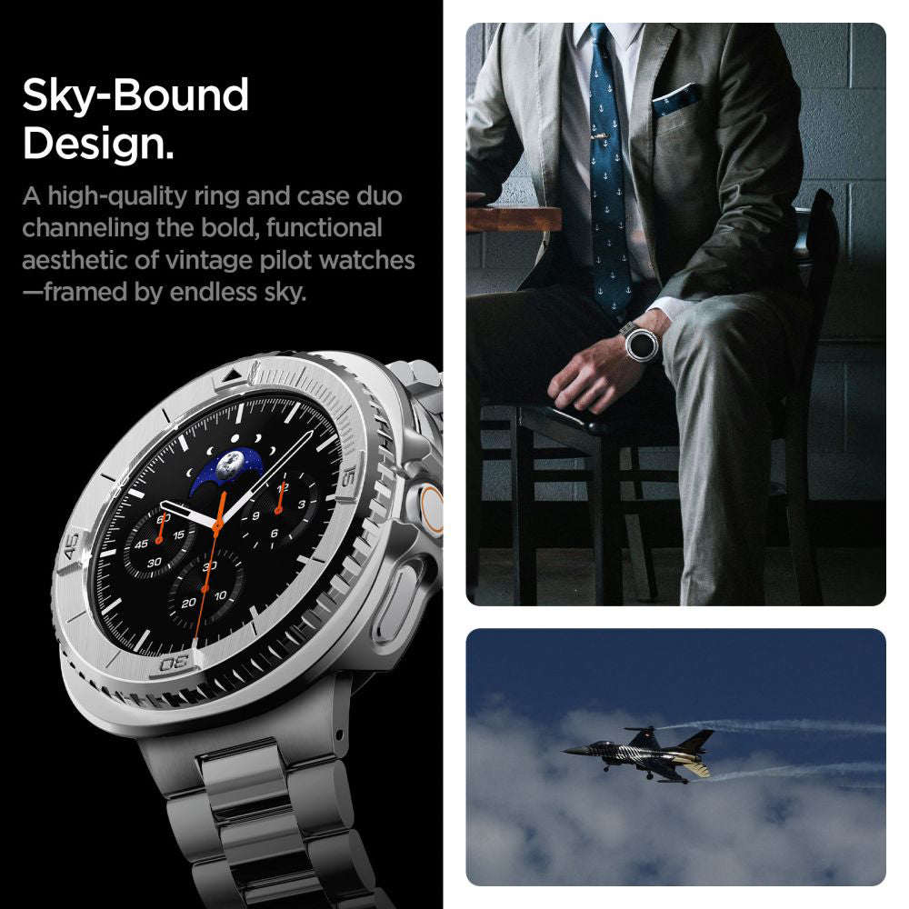 Ochranný rámek Spigen Tune Pro Pilot pro Samsung Galaxy Watch8 Classic, Stříbrný ACS10017