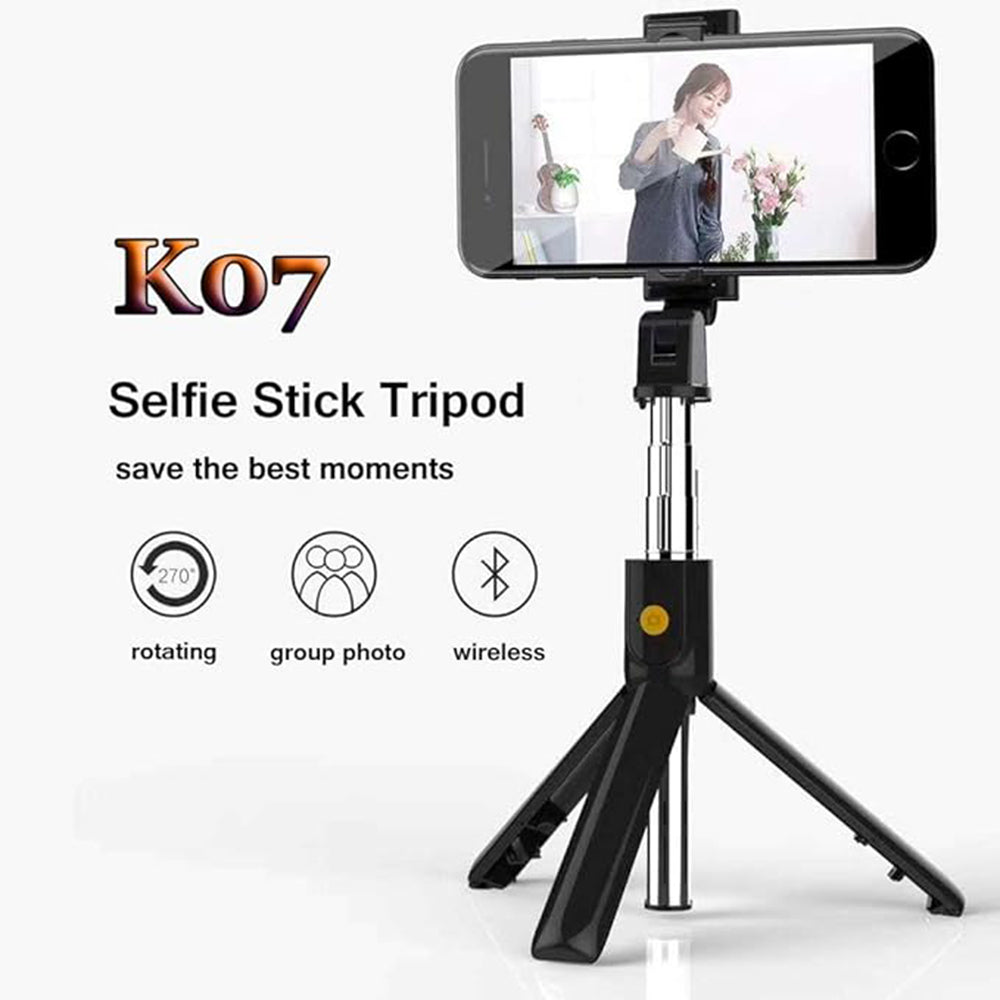 Selfie Stick Bluetooth Techsuit K07, Univerzální, Černý
