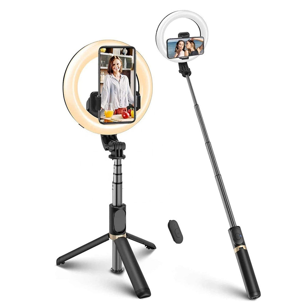 Selfie Stick Bluetooth Techsuit Q07 Ring Light, Univerzální, Černý