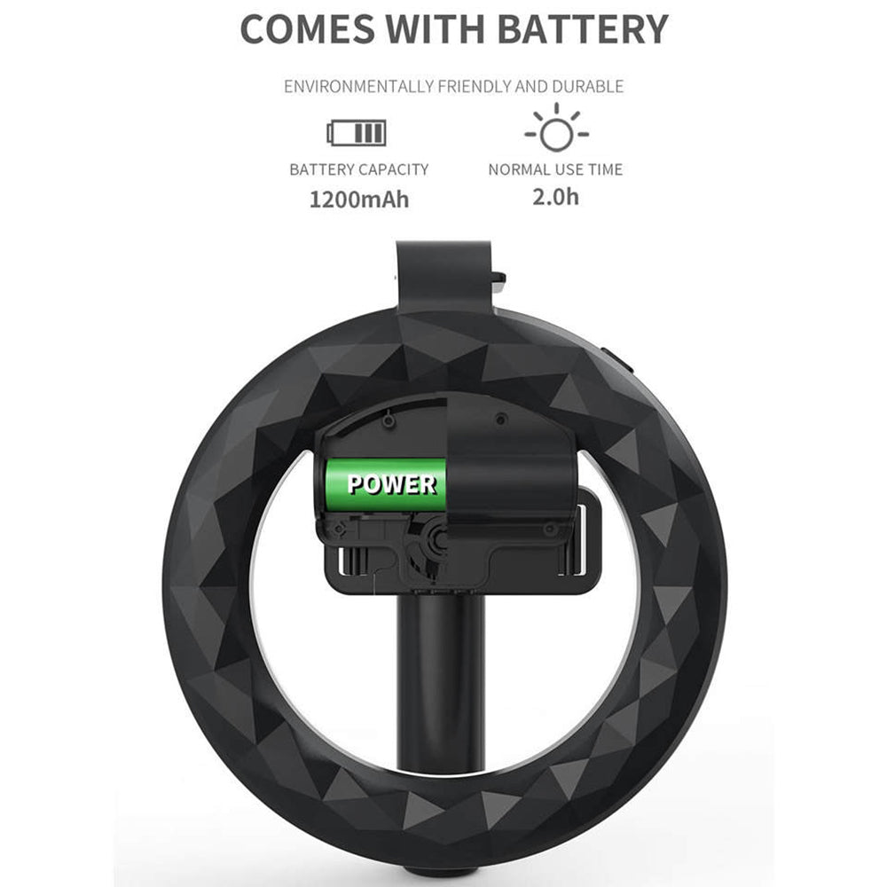 Selfie Stick Bluetooth Techsuit Q07 Ring Light, Univerzální, Černý