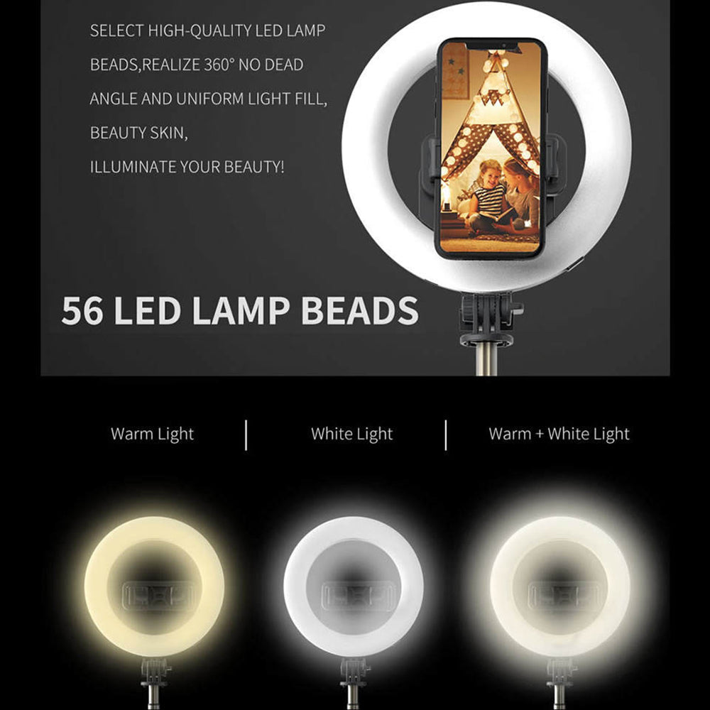 Selfie Stick Bluetooth Techsuit Q07 Ring Light, Univerzální, Černý