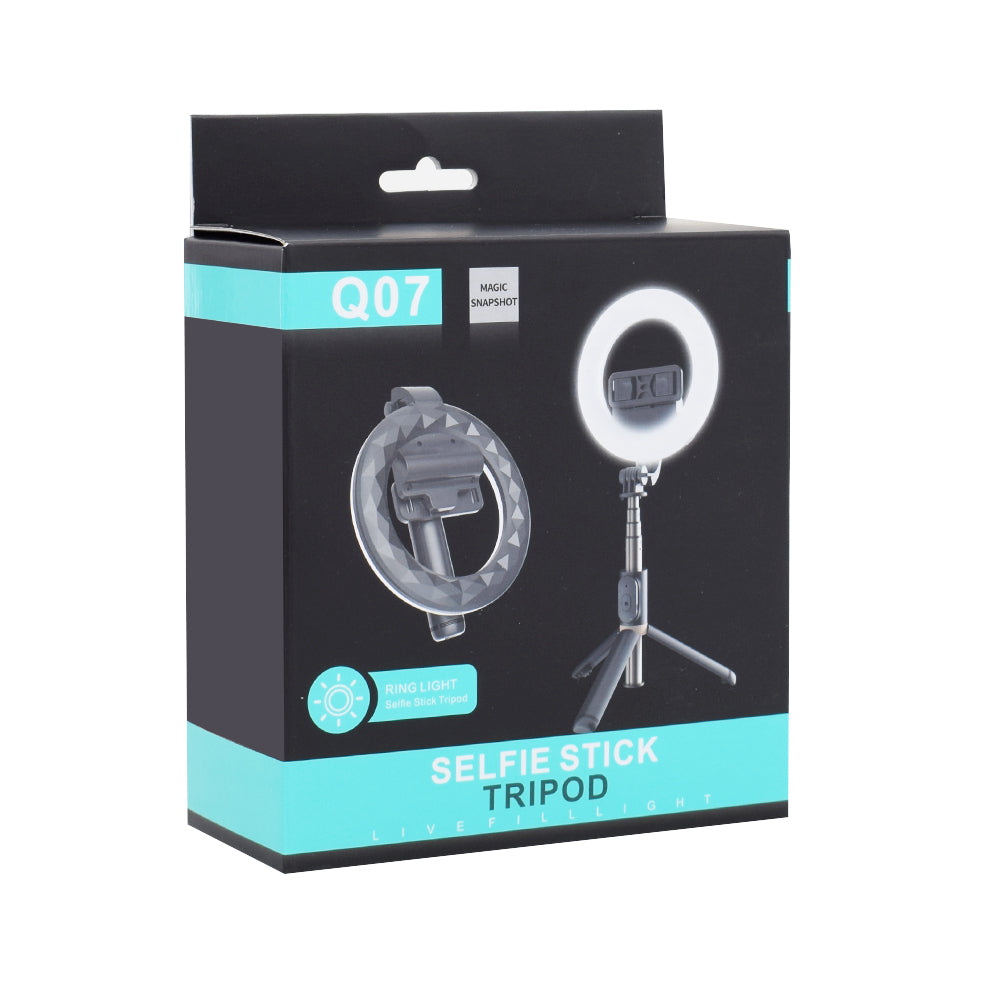 Selfie Stick Bluetooth Techsuit Q07 Ring Light, Univerzální, Černý
